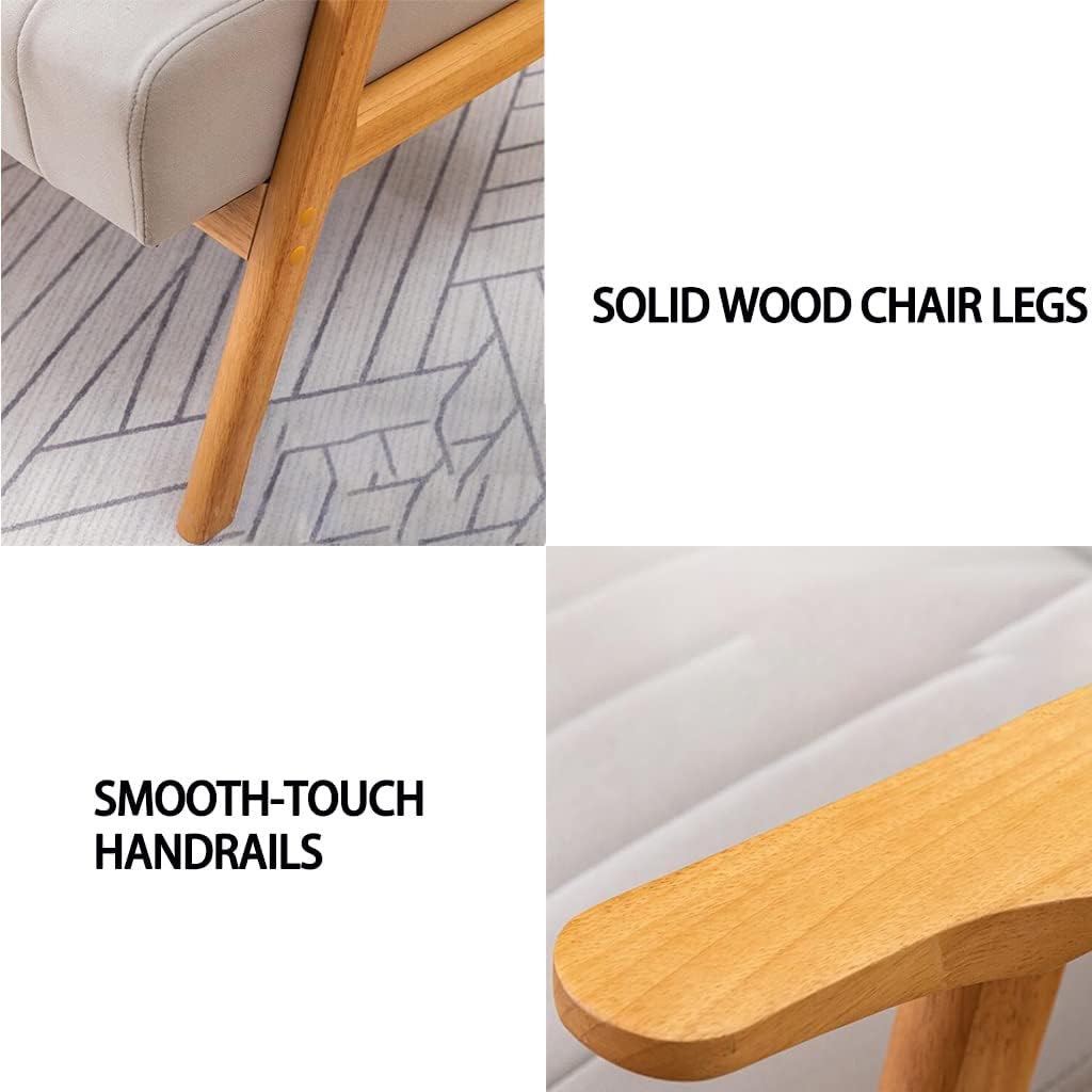 Upholstered Accent Armchair with Wood Frame, Comfortable Padded Sofa Chair for Living Room, Bedroom, Office & Reading Lounge Seating