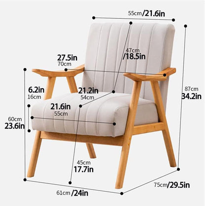 Upholstered Accent Armchair with Wood Frame, Comfortable Padded Sofa Chair for Living Room, Bedroom, Office & Reading Lounge Seating