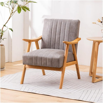 Upholstered Accent Armchair with Wood Frame, Comfortable Padded Sofa Chair for Living Room, Bedroom, Office & Reading Lounge Seating