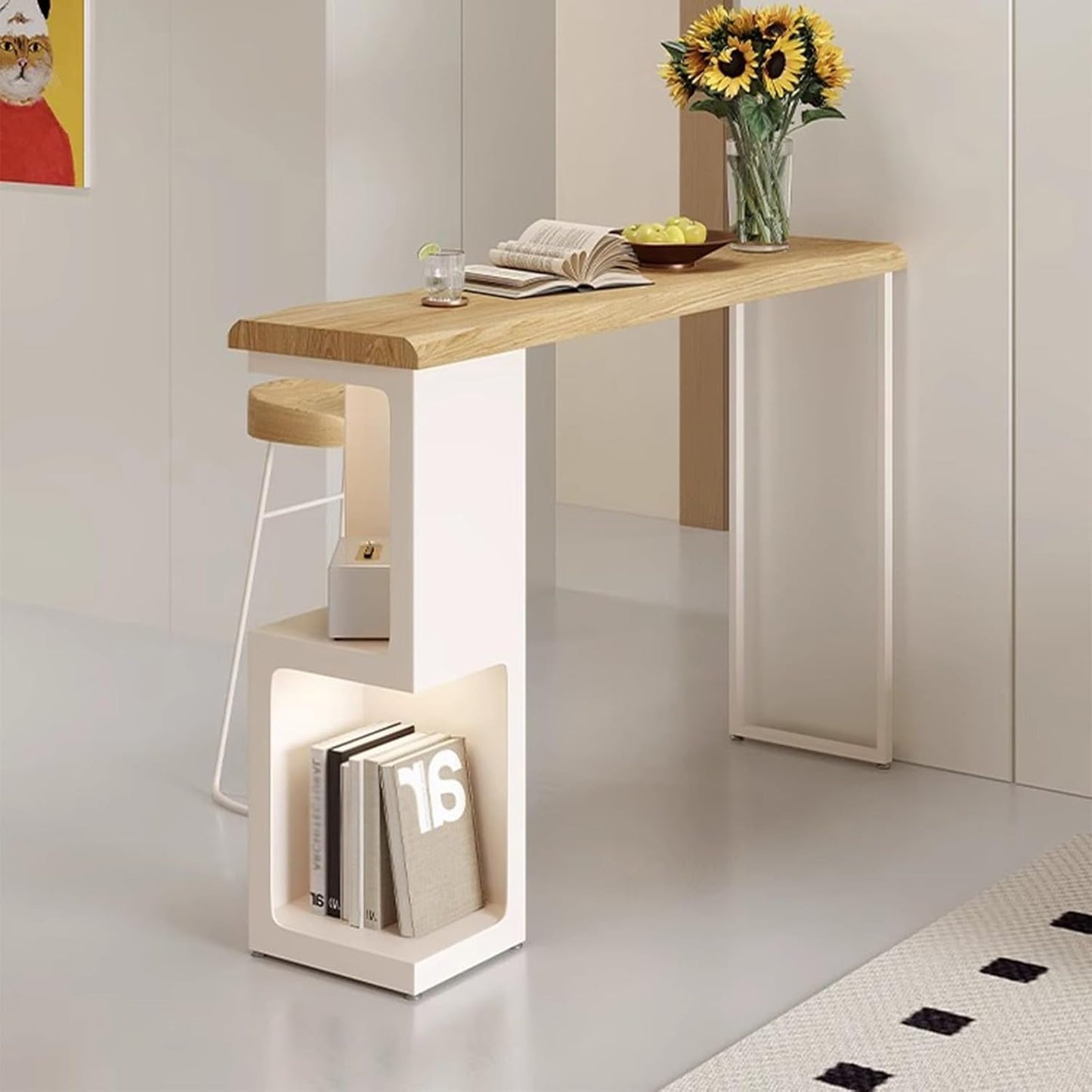 Modern Counter Height Bar Table with Storage Shelves, Rustic Wooden Pub Table for Kitchen, Home Bar, Bistro & Restaurant Use