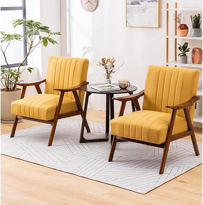 Upholstered Accent Armchair with Wood Frame, Comfortable Padded Sofa Chair for Living Room, Bedroom, Office & Reading Lounge Seating