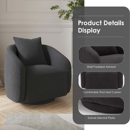 360° Swivel Barrel Accent Chair, Modern Black Lounge Armchair, Comfortable Single Sofa for Living Room, Bedroom & Leisure Seating