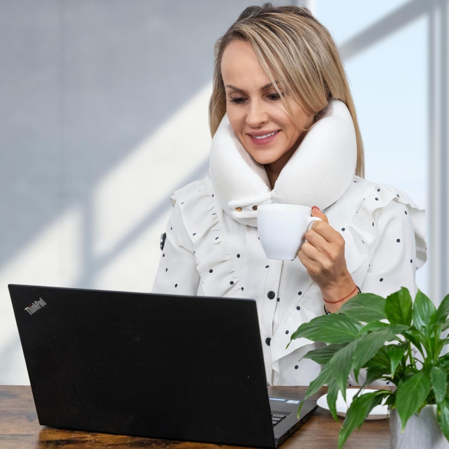 Memory Foam Travel Neck Pillow for Women, Ergonomic Airplane Neck Support Pillow for Flights, Road Trips and Travel, Compact Portable Design, Ash Grey
