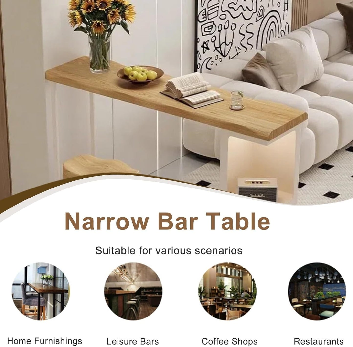 Modern Counter Height Bar Table with Storage Shelves, Rustic Wooden Pub Table for Kitchen, Home Bar, Bistro & Restaurant Use