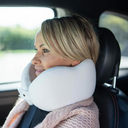 Memory Foam Travel Neck Pillow for Women, Ergonomic Airplane Neck Support Pillow for Flights, Road Trips and Travel, Compact Portable Design, Ash Grey