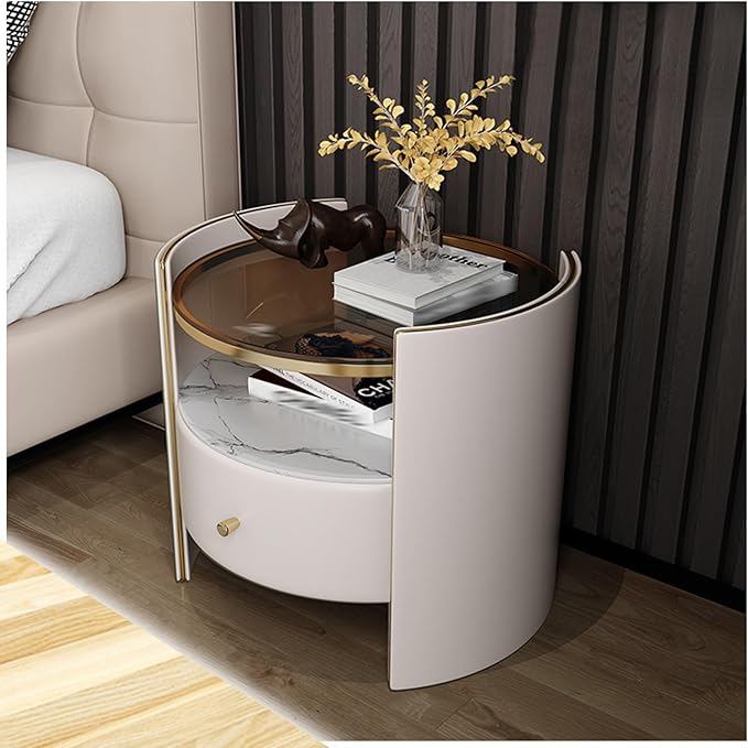 Modern Minimalist Nightstand with Drawer Storage, High Gloss Finish Compact Bedside Table, Space-Saving Bedroom Furniture with Silent Drawer, Gray