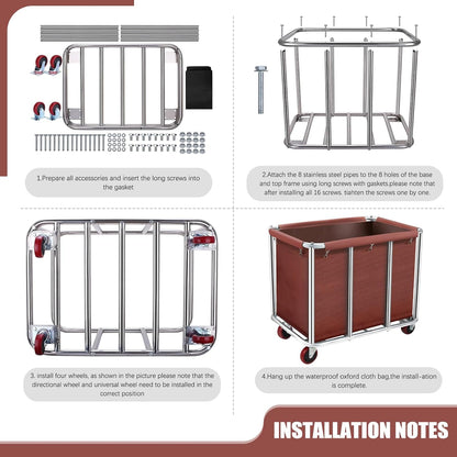 Heavy-Duty Commercial Laundry Cart on Wheels, 11.35 Bushels Large Capacity Rolling Laundry Basket with Removable Waterproof Canvas Bag for Home, Hotels & Facilities