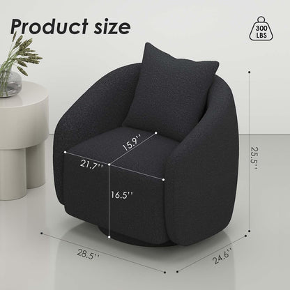 360° Swivel Barrel Accent Chair, Modern Black Lounge Armchair, Comfortable Single Sofa for Living Room, Bedroom & Leisure Seating