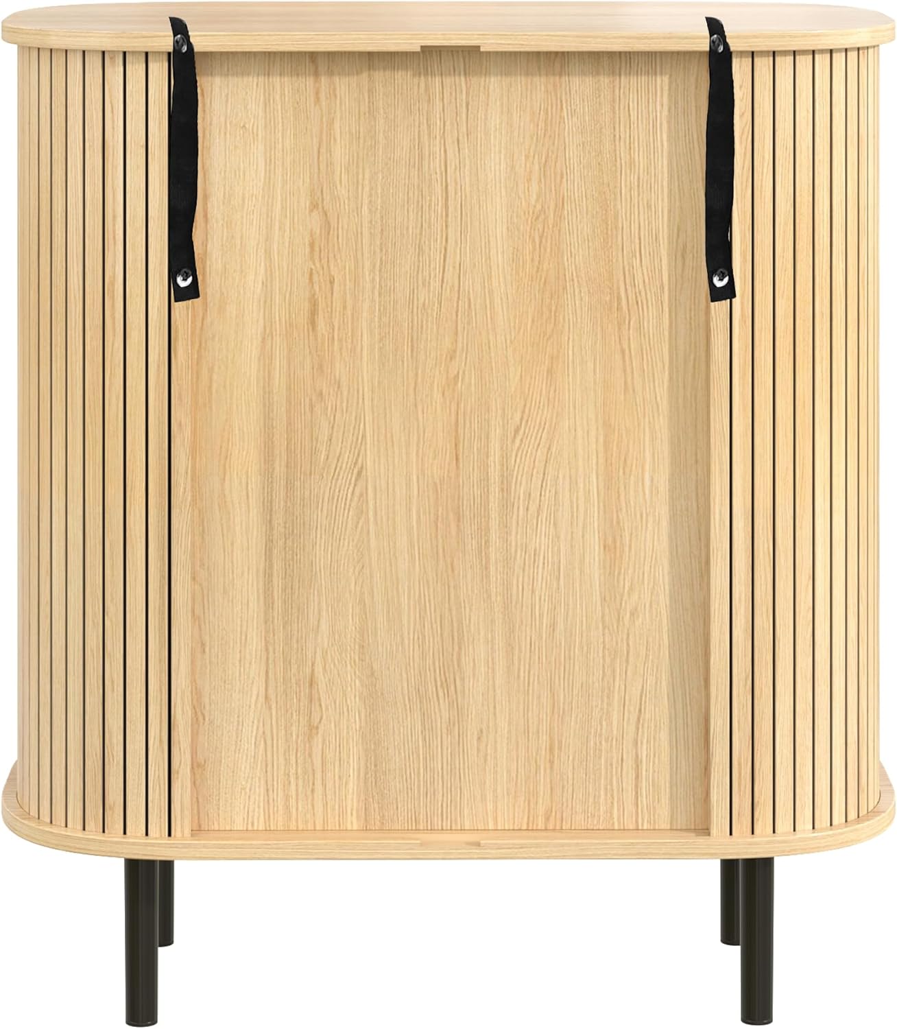 Fluted Wine Bar Cabinet with Wine Rack and Glass Holder, Sliding Door Buffet Sideboard with Storage Shelves for Home Bar, Dining Room and Kitchen, Natural Wood Finish