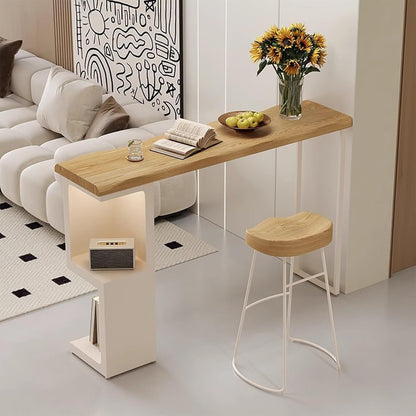 Modern Counter Height Bar Table with Storage Shelves, Rustic Wooden Pub Table for Kitchen, Home Bar, Bistro & Restaurant Use