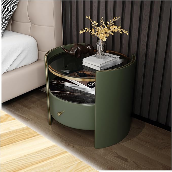 Modern Minimalist Nightstand with Drawer Storage, High Gloss Finish Compact Bedside Table, Space-Saving Bedroom Furniture with Silent Drawer, Gray