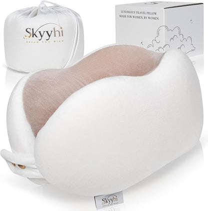 Memory Foam Travel Neck Pillow for Women, Ergonomic Airplane Neck Support Pillow for Flights, Road Trips and Travel, Compact Portable Design, Ash Grey