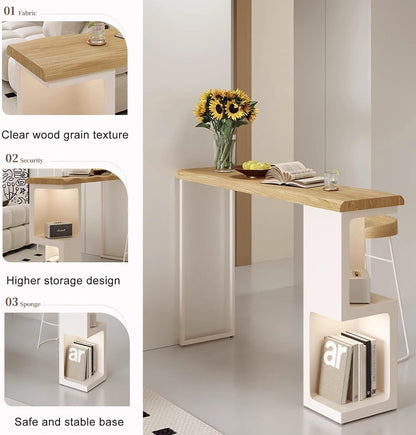 Modern Counter Height Bar Table with Storage Shelves, Rustic Wooden Pub Table for Kitchen, Home Bar, Bistro & Restaurant Use