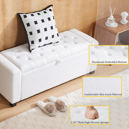 Storage Ottoman Bench with Hidden Storage, Upholstered Bench for Bedroom End of Bed, Living Room & Entryway Seating, White Modern Design