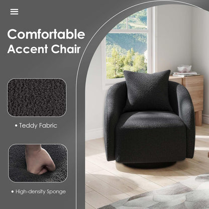 360° Swivel Barrel Accent Chair, Modern Black Lounge Armchair, Comfortable Single Sofa for Living Room, Bedroom & Leisure Seating