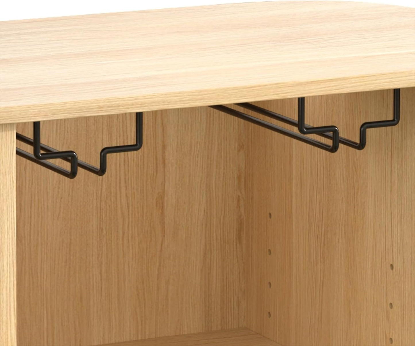 Fluted Wine Bar Cabinet with Wine Rack and Glass Holder, Sliding Door Buffet Sideboard with Storage Shelves for Home Bar, Dining Room and Kitchen, Natural Wood Finish