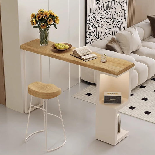 Modern Counter Height Bar Table with Storage Shelves, Rustic Wooden Pub Table for Kitchen, Home Bar, Bistro & Restaurant Use