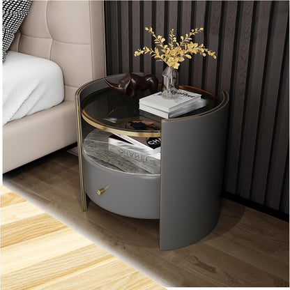 Modern Minimalist Nightstand with Drawer Storage, High Gloss Finish Compact Bedside Table, Space-Saving Bedroom Furniture with Silent Drawer, Gray