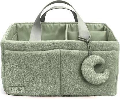 Bouclé Diaper Caddy Organizer with Matching Pouch and Moon Pendant, Portable Baby Changing Table Storage Basket for Nursery, Baby Essentials and Baby Shower Gift, Cream