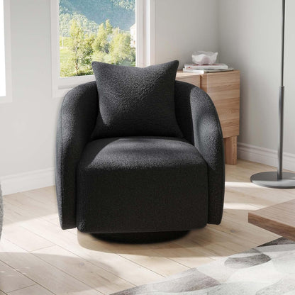 360° Swivel Barrel Accent Chair, Modern Black Lounge Armchair, Comfortable Single Sofa for Living Room, Bedroom & Leisure Seating