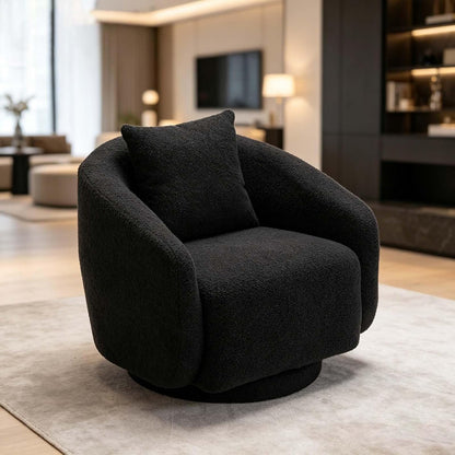 360° Swivel Barrel Accent Chair, Modern Black Lounge Armchair, Comfortable Single Sofa for Living Room, Bedroom & Leisure Seating