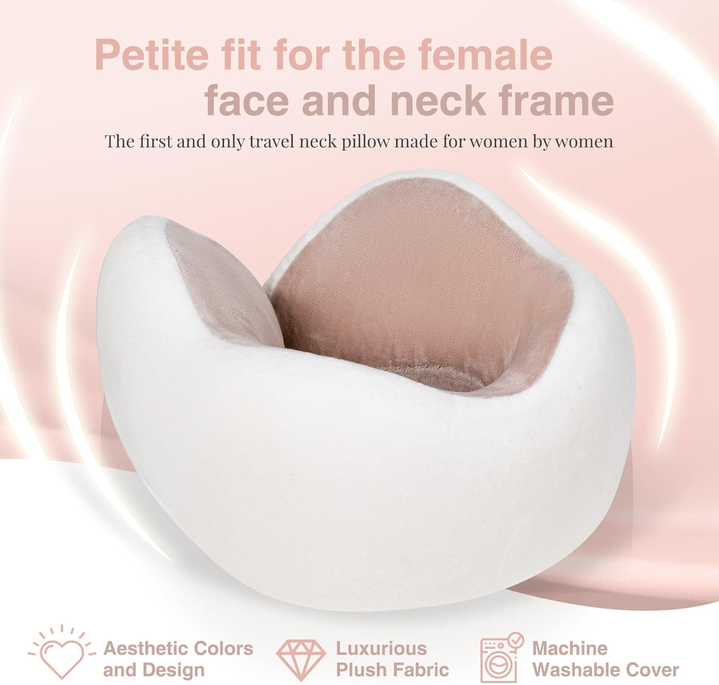 Memory Foam Travel Neck Pillow for Women, Ergonomic Airplane Neck Support Pillow for Flights, Road Trips and Travel, Compact Portable Design, Ash Grey