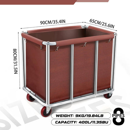 Heavy-Duty Commercial Laundry Cart on Wheels, 11.35 Bushels Large Capacity Rolling Laundry Basket with Removable Waterproof Canvas Bag for Home, Hotels & Facilities