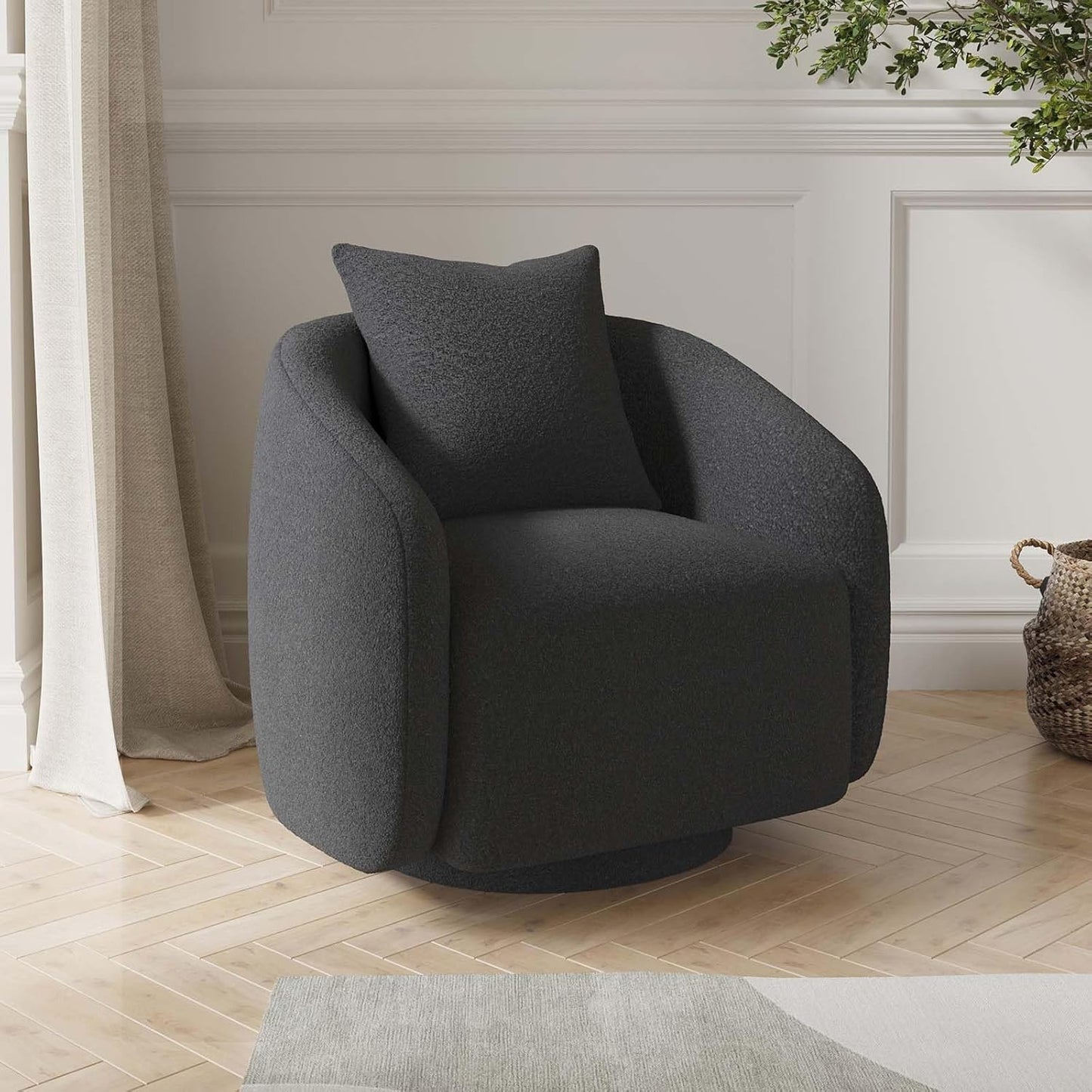 360° Swivel Barrel Accent Chair, Modern Black Lounge Armchair, Comfortable Single Sofa for Living Room, Bedroom & Leisure Seating