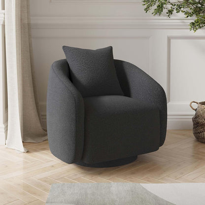 360° Swivel Barrel Accent Chair, Modern Black Lounge Armchair, Comfortable Single Sofa for Living Room, Bedroom & Leisure Seating