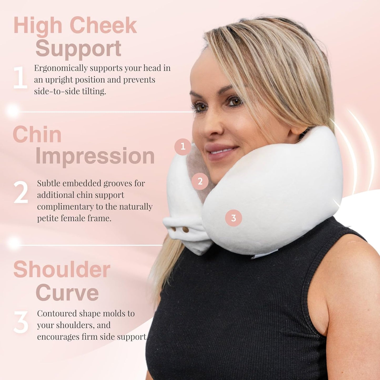 Memory Foam Travel Neck Pillow for Women, Ergonomic Airplane Neck Support Pillow for Flights, Road Trips and Travel, Compact Portable Design, Ash Grey