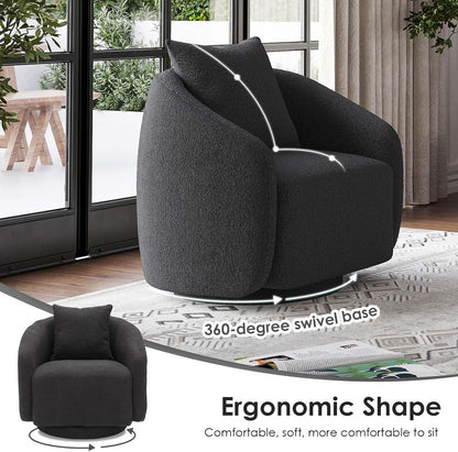 360° Swivel Barrel Accent Chair, Modern Black Lounge Armchair, Comfortable Single Sofa for Living Room, Bedroom & Leisure Seating