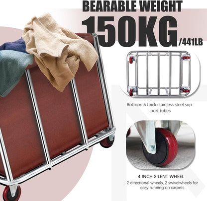 Heavy-Duty Commercial Laundry Cart on Wheels, 11.35 Bushels Large Capacity Rolling Laundry Basket with Removable Waterproof Canvas Bag for Home, Hotels & Facilities